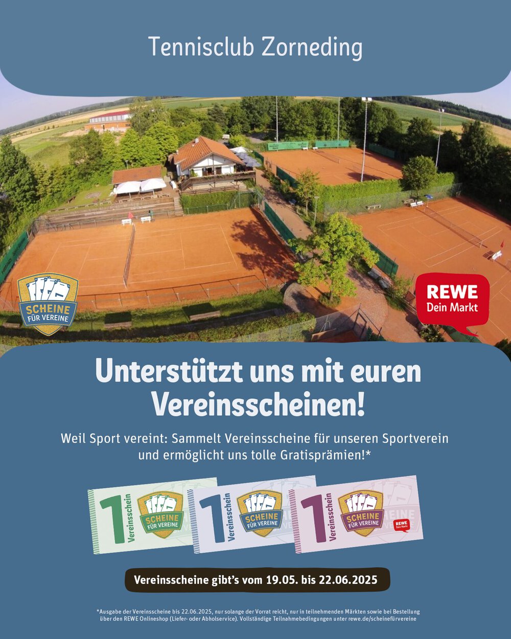 Scheine für Vereine bei REWE, sammelt für den TCZ!
