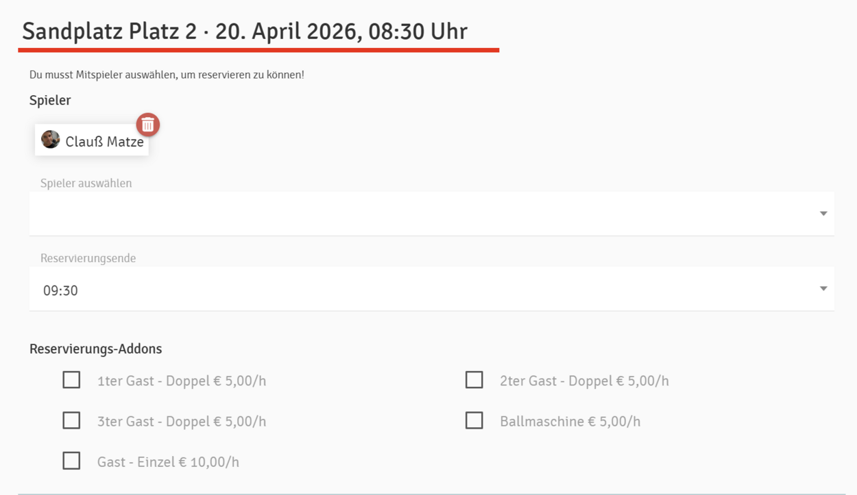 Änderungen Gastspieler & Ballmaschine